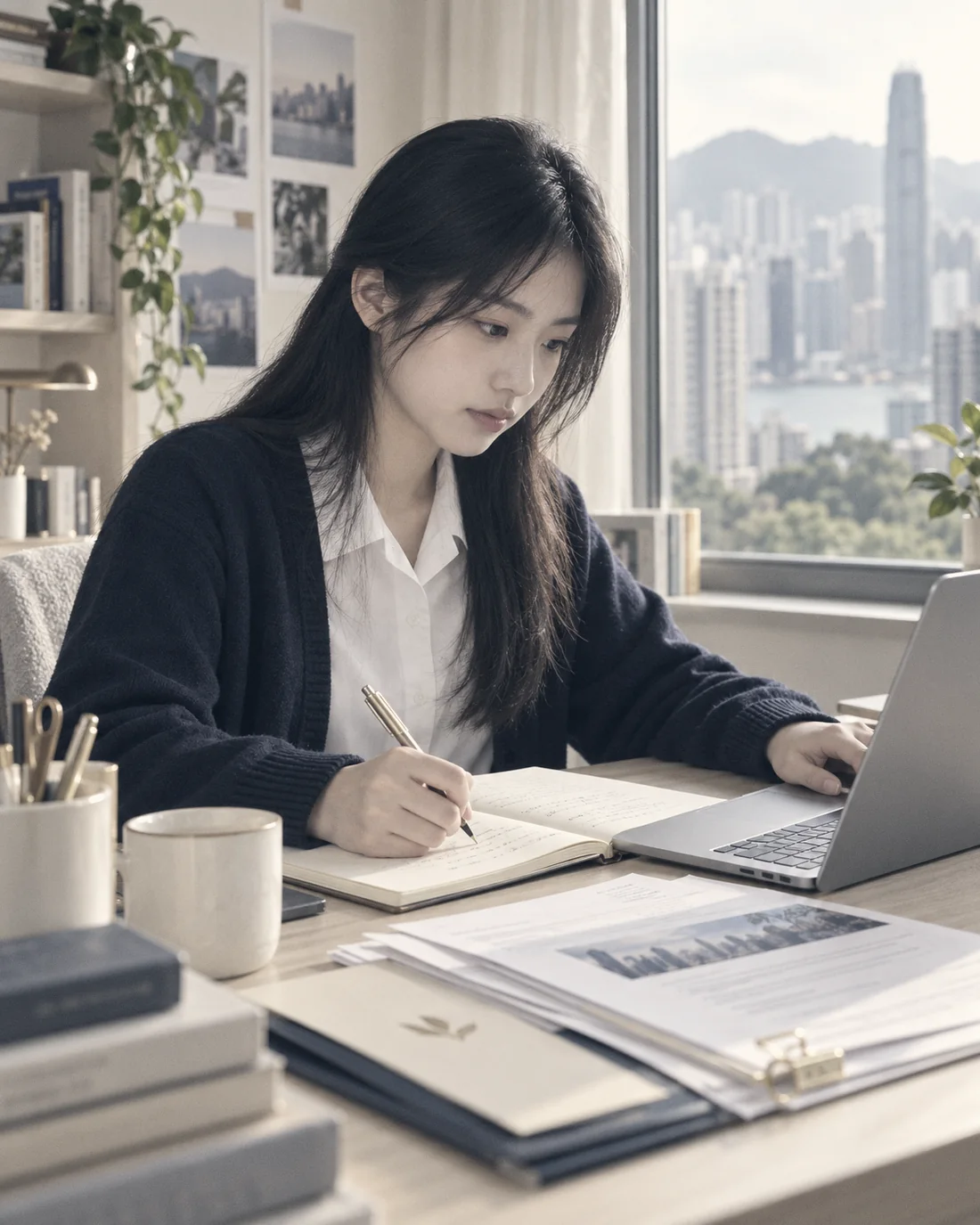 学生整理大学申请材料（示意图）
