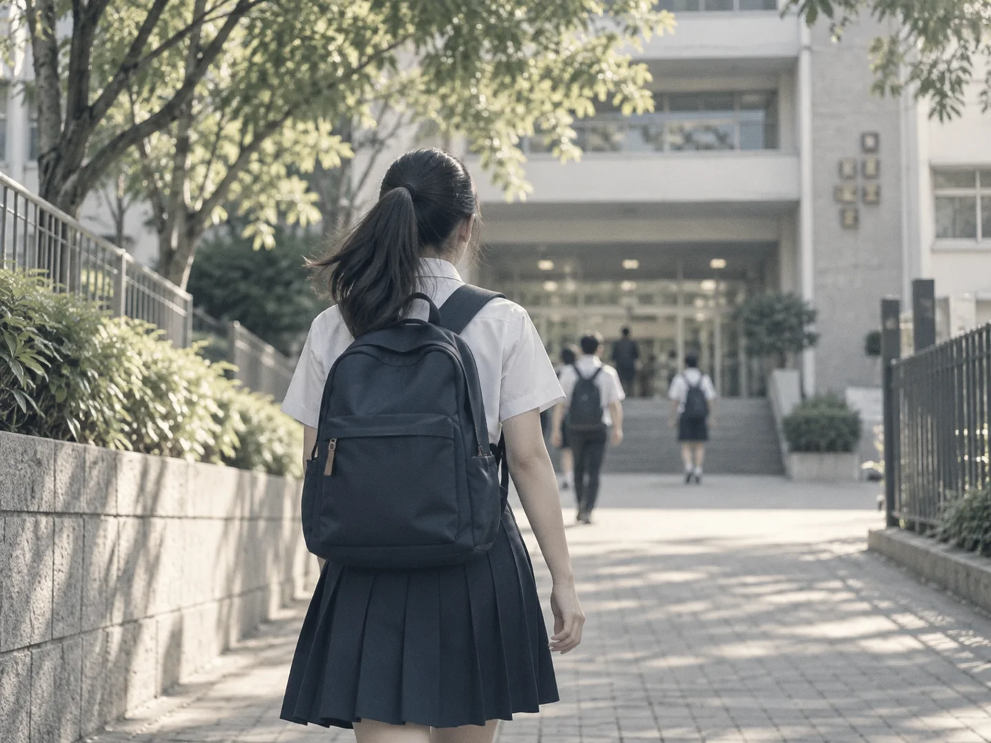 学生背着书包走进新学校（示意图）